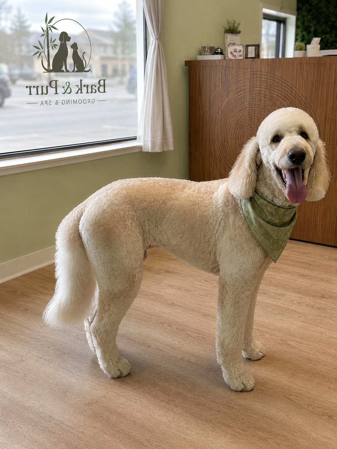 Relaxed, happy doodle after grooming